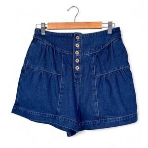 Anrabess High-Waist Dark Blue Denim Button-Front Women's Shorts